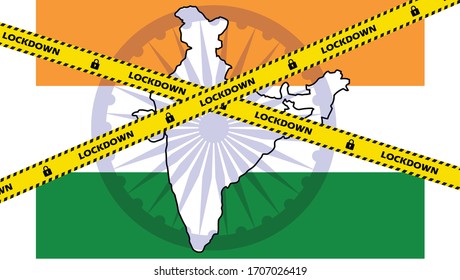 easy to use illustration vector image of Indian Lockdown with Indian map and ashok chakra