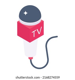Easy to use isometric icon of journalist mic 

