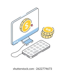 Icono de contorno isométrico fácil de usar del concepto de ppc