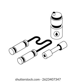 Easy to use isometric outline icon of gym supplies