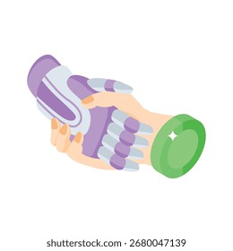 Icono de estilo isométrico fácil de usar de la escena de interacción del robot