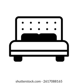 Easy to use linear style icon depicting double bed