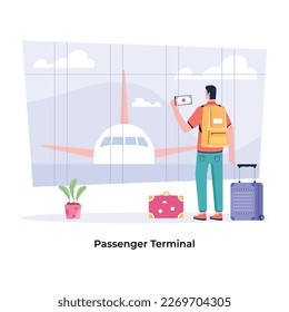 Easy to use passenger terminal flat illustration 