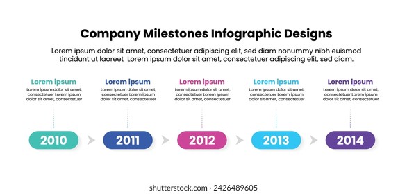 Fácil de usar para su sitio web o presentación. Infografía de negocios para plantilla de línea de tiempo de hitos de empresa con iconos de línea. 