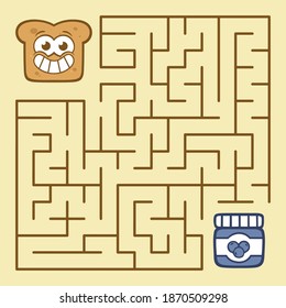 Easy vector labyrinth cute toast and blueberry jam