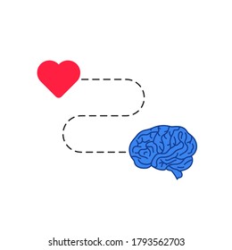 paso fácil del corazón al cerebro lineal. tendencia de estilo minimalista moderno diseño de arte gráfico con logotipo simple aislado en fondo blanco. concepto de mente y emoción de la gente, empatía o romance