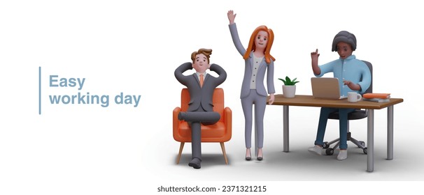 Leichter Arbeitstag. Minimaler Arbeitsaufwand, einfache Aufgaben. Vektorgrafiken arbeiten im Büro. Positives Konzept im Cartoon-Stil. Vorlage für Webdesign mit 3D-Illustration