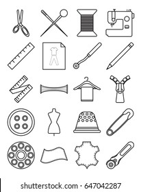 Easy-To-Use 20 Line Sewing Icons Designed as Black and White Theme