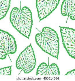 Easy-to-use vector seamless pattern in shades of green. The outline of the leaves on a white background. Print on fabric, or  background. Textura.