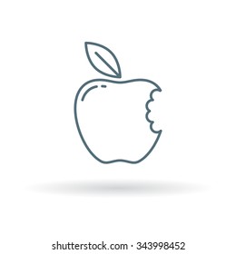 Eat apple icon. Fruit bite symbol. Thin line sign on white background. Vector illustration.