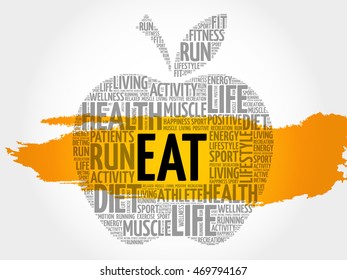 EAT apple word cloud collage, health concept background