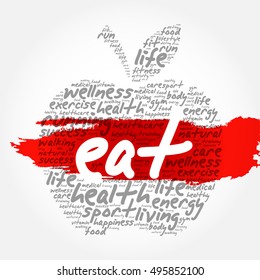 EAT apple word cloud collage, health concept background