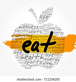 EAT apple word cloud collage, health concept background