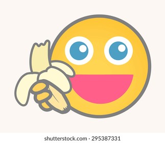 Eat Banana - Cartoon Smiley Vector Face