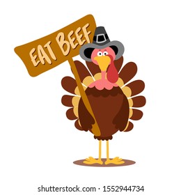 Eat beef, cute demonstrator turkey - Thanksgiving Day calligraphic poster. Autumn color poster. Good for scrap booking, posters, greeting cards, banners, textiles, gifts, shirts, mugs or other gifts.