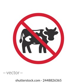 eat beef forbidden icon, no cow meat, ban food animal, flat symbol on white background -  vector illustration