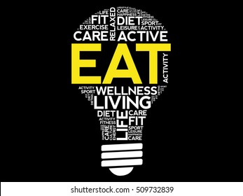 EAT bulb word cloud collage, health concept background