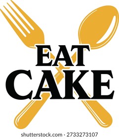 Ilustración vectorial del diseño de la tipografía del tenedor de la torta para el antojo del postre del cumpleaños y el disfrute de la comida de la celebración en fondo transparente.