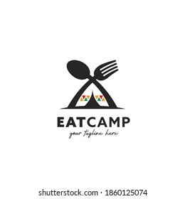 Eat Camp Camping Foodie Logo Symbol With Unique Traditional Ethnic African Tent Illustration Icon