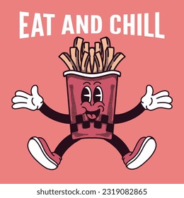 Eat and Chill With French Fries Groovy Character Design