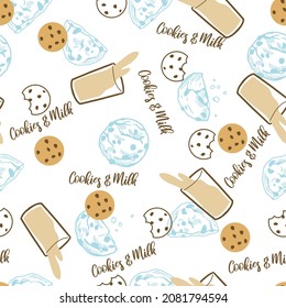 Eat Chocolate Chip Cookies with a Glass of Milk Vector Seamless Pattern can be use for background and apparel design