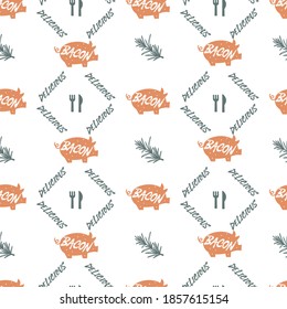 Eat Delicious Bacon Abstract Vector Graphic Illustration Seamless Pattern for Background and Apparel Design
