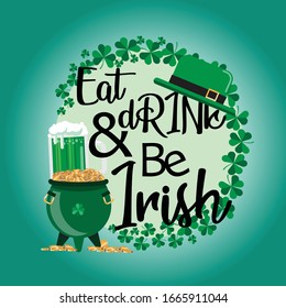 EAT DRINK AND BE IRISH CARD DESIGN. VECTOR ILLUSTRATION