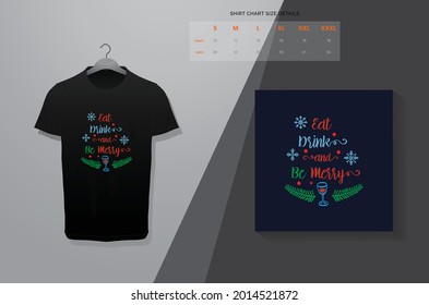 Eat Drink and Be Merry t-shirt design. T-shirt design Vector print. Minimalistic trendy typography on short sleeve shirt.