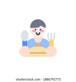 Eat Eating Restaurant and Café Person Flat Style Icon, Logo, and illustration Vector
