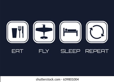 Eat Fly Sleep Repeat Icons on blue background.