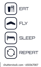 Eat Fly Sleep Repeat Icons. Funny schedule for flying wings pilots.