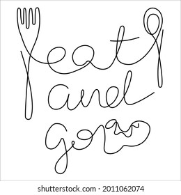eat and go lettering, continuous doodle, black outline