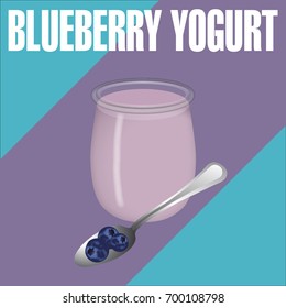 Eat a good yogurt with blueberries flavors.
Presented in a pot, yogurt with natural fruits is to savor with the spoon. On a turquoise and purple background.