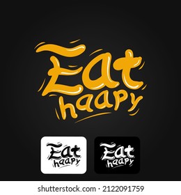 Eat Happy Logo. Cafe or restaurant emblem. lettering "Eat Happy" in the black background.