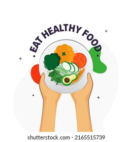 Eat Healthy Food Concept With Hands Holding Plate Full Of Vegan Diet On White Background.