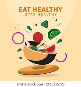 Eat Healthy And Stay Healthy Concept With Vegan Foods In Bowl Against Pastel Orange Background.