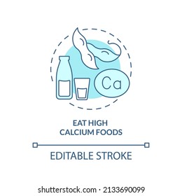 Eat high calcium foods turquoise concept icon. Maintaining healthy joints and bones abstract idea thin line illustration. Isolated outline drawing. Editable stroke. Arial, Myriad Pro-Bold fonts used