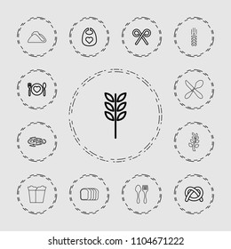 Eat icon. collection of 13 eat outline icons such as baby bid, wheat, pretzel, plate with spoon and fork, candy cane, taco, pizza. editable eat icons for web and mobile.