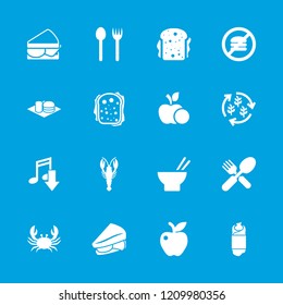 Eat icon. collection of 16 eat filled icons such as crab, eating mouth, fork and spoon, asian food, sandwich, soda and burger, apple. editable eat icons for web and mobile.