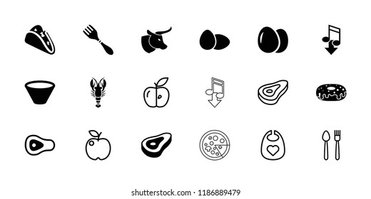 Eat icon. collection of 18 eat filled and outline icons such as egg, beef, taco, donut, bowl, baby bid, apple, plate fork and knife. editable eat icons for web and mobile.