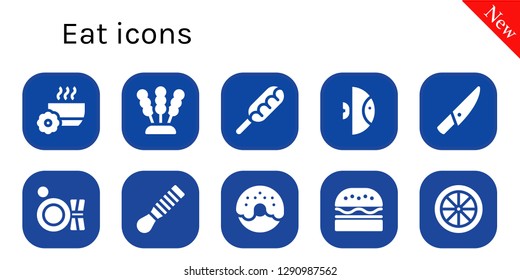  eat icon set. 10 filled eat icons. Simple modern icons about  - Bowl, Seaweed, Hot dog, Fish, Knife, Plate, Spatula, Donut, Burger, Candy