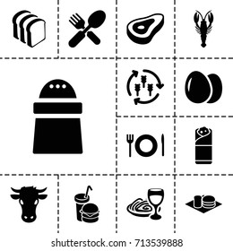 Eat icon. set of 13 filled eat icons such as harvest, egg, beef, cow, crab, pepper, bread slices, burrito, soda and burger