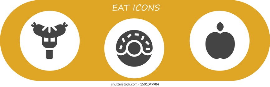 eat icon set. 3 filled eat icons.  Simple modern icons about  - Sausage, Donut, Apple