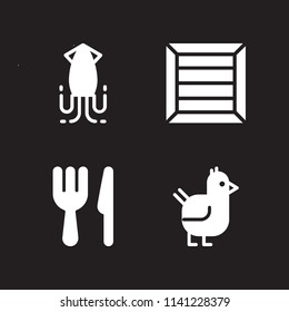 eat icon set. With knife, chicken and squid  vector icons for graphic design and web