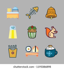 eat icon set. vector set about squirrel, catering, chocolate and sushi icons set.
