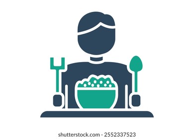 Eat icon. solid icon style. rice bowl with people. icon related to meal. meal elements vector illustration