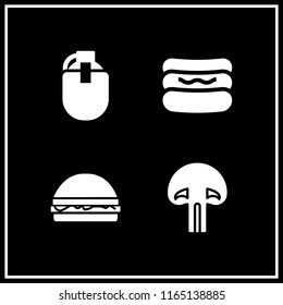 eat icon. This set with burger sign, hot dog, mushroom and canteen vector icons for mobile and web