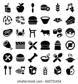 Eat icons set. set of 36 eat filled icons such as wheat, harvest, beef, cow, crab, porridge, no fast food, burger, pepper, donut, pizza, sandwich, soda and burger