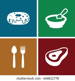 Eat icons set. set of 4 eat filled icons such as beef, porridge, donut