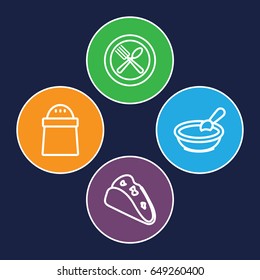 Eat icons set. set of 4 eat outline icons such as porridge, taco, pepper